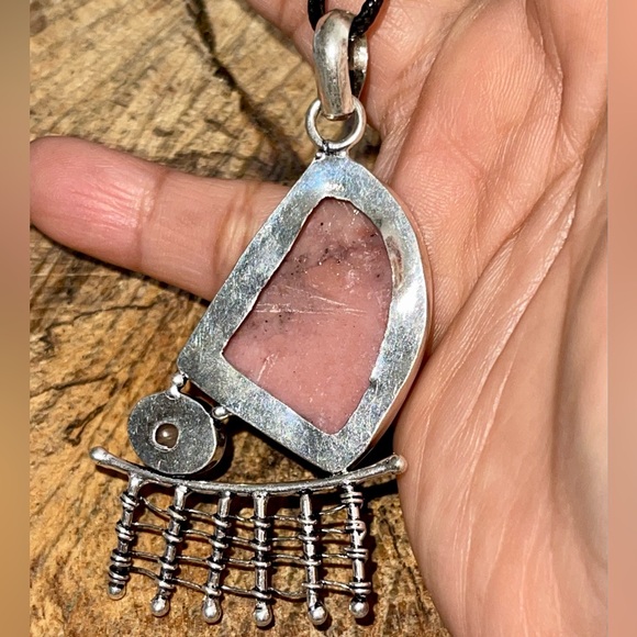 Pink Peruvian Opal & Clear Rose Quartz Pendant 2 7/8” - Picture 11 of 13